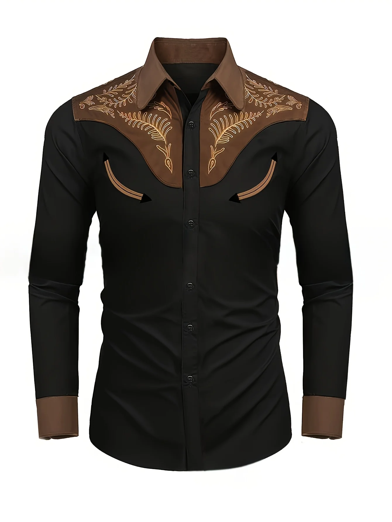 New Men's Fashion Embroidered Shirt Western Style Pattern Embroidery Loose Long Sleeve Shirt