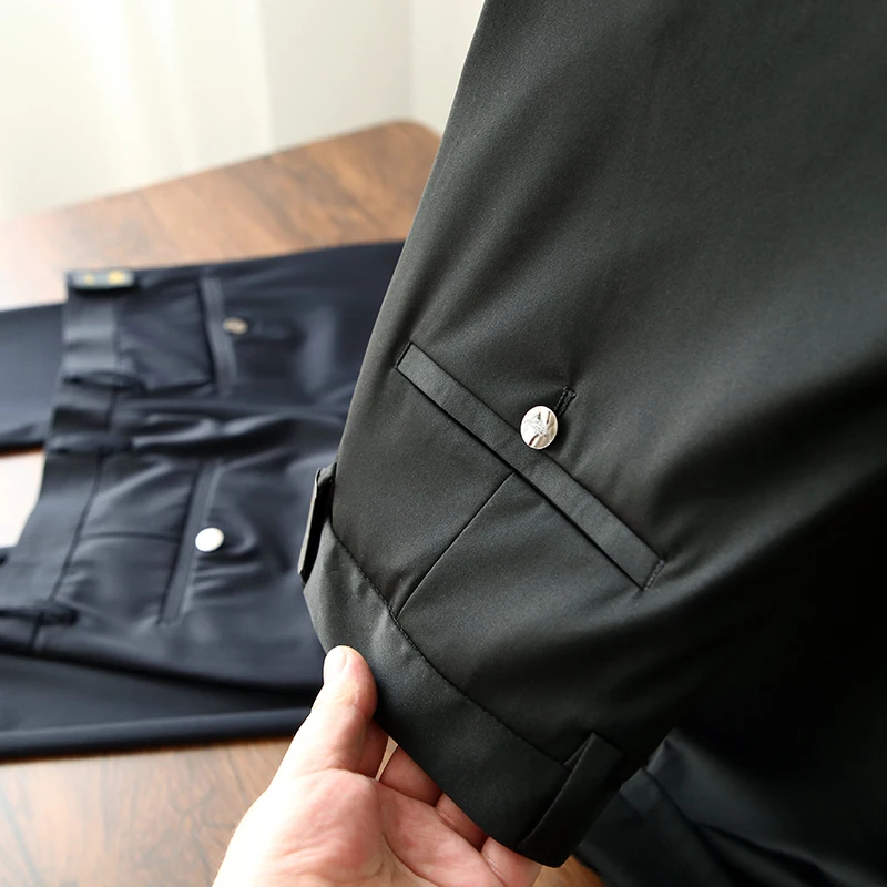 

Silky Dra Men's Casual Pants High Elastic Straight Leg Commuter Faion Urban Sle Summer Long Pants Youth Busin Casual