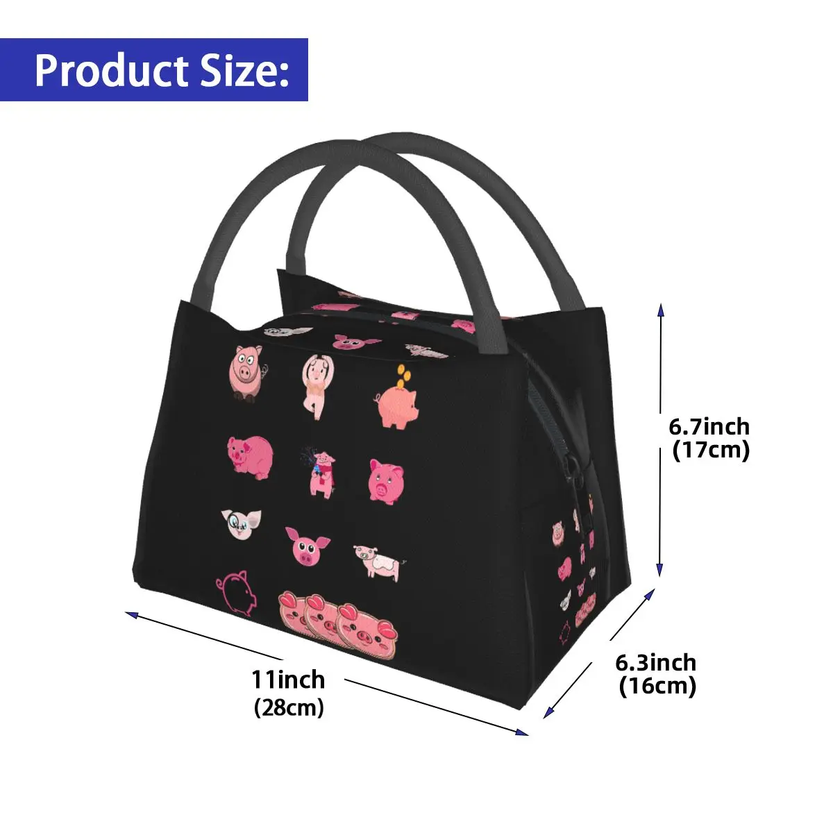 National Pig Day Sticker Pack Insulated Lunch Bag for Women Children Portable Food Boxes Thermal Lunch Box Tote
