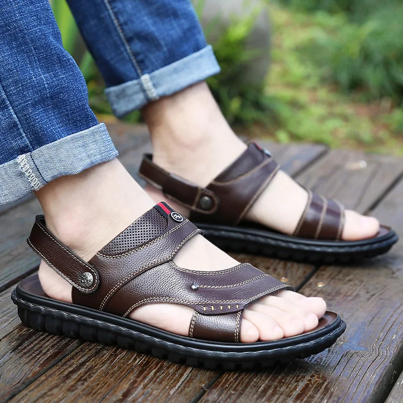 

Men Leather Sandals New Slippers Leather Summer Sandals Casual Beach Cowhide Sandals Non-slip Slippers Fashion outdoor Shoes