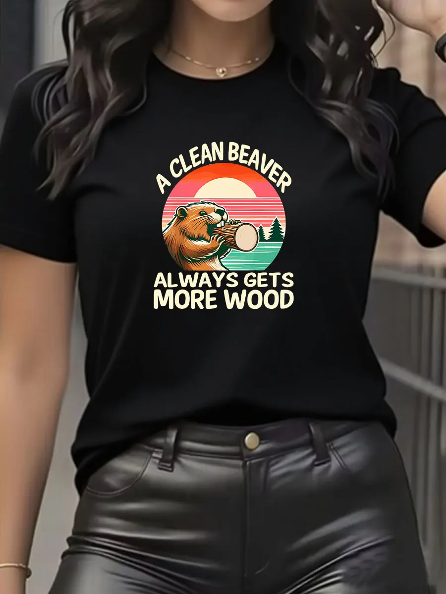 A Clean Beaver Always Gets More Wood T-Shirt Funny Adult Joke Graphic Casual Fashion Loose Tshirt Streetwear Hip Hop Y2k Man Tee