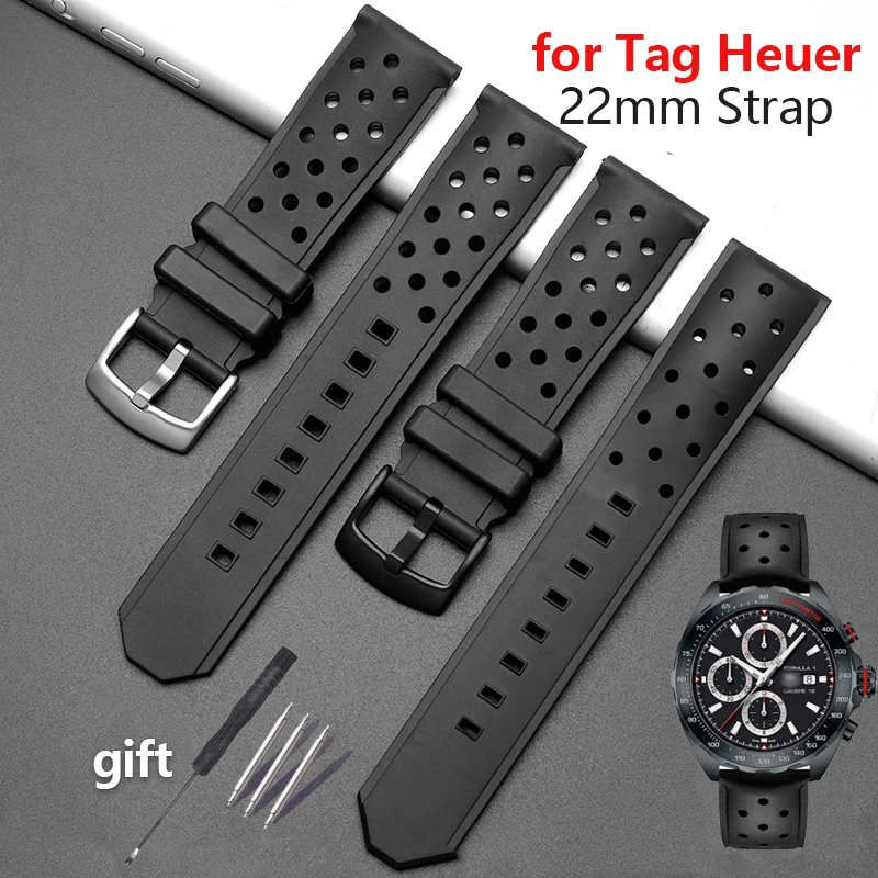 Black Silicone Wristband for Tag Heuer for Racing F1 WAZ2113 Waterproof Bracelet 22mm Diving Watchband Breathable Replacement