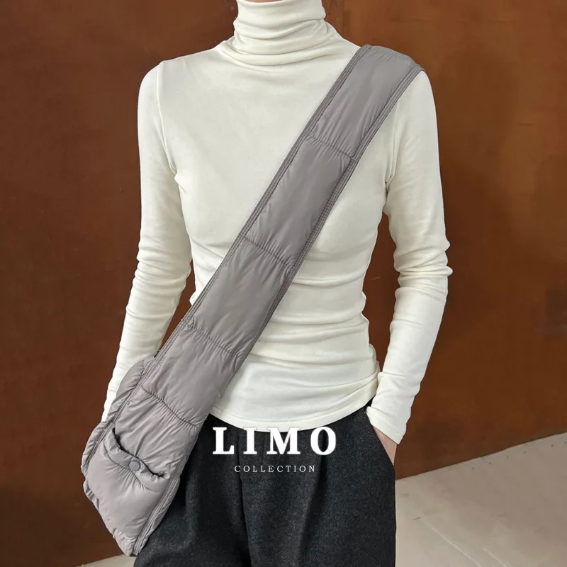 

LIMO Solid Color Soft Slim Fit Long Sleeve T Shirt Inner Wear for Women Autumn Winter Warm Pile Collar Fleece Lined Base Shirt