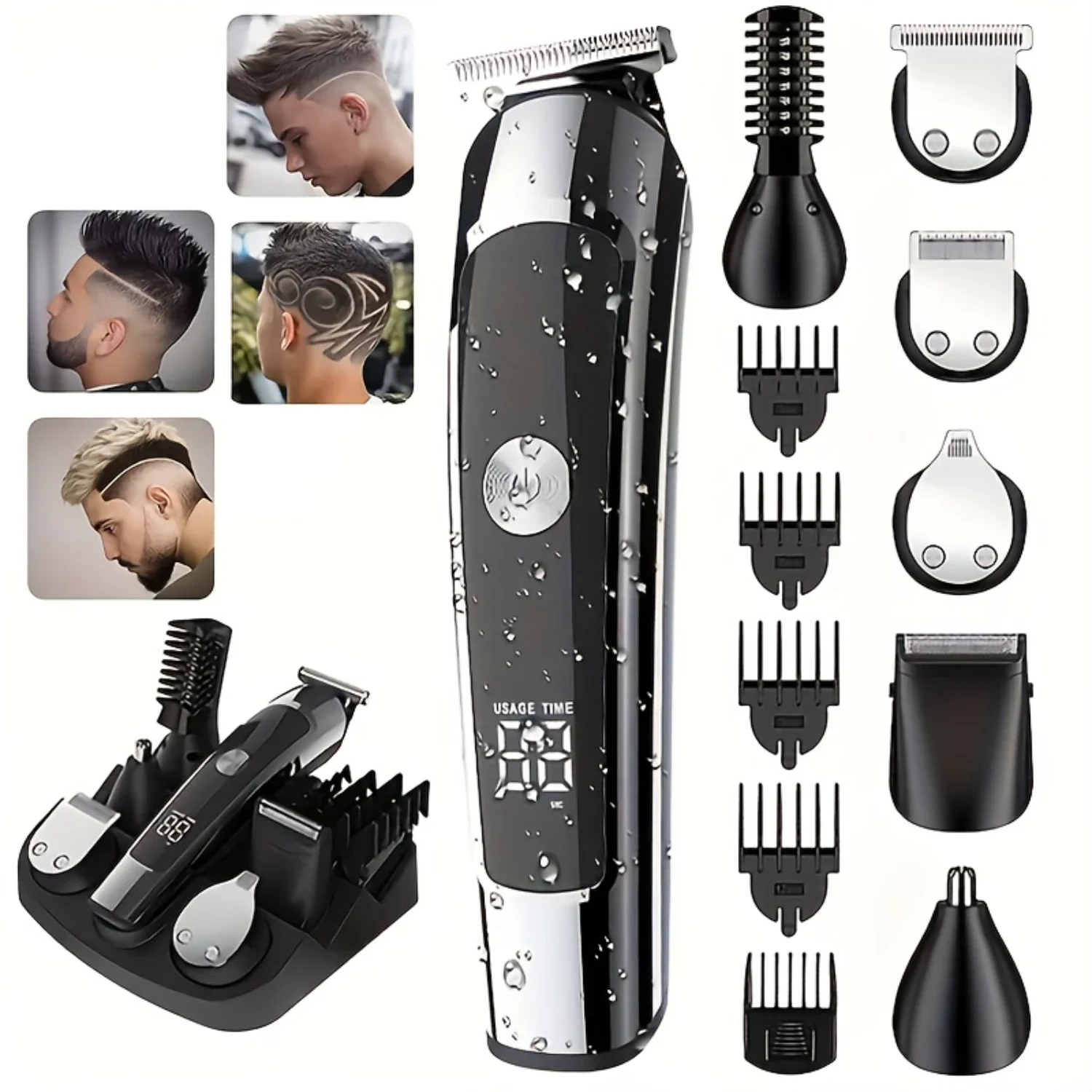 Beard Trimmer Kit for Men, Waterproof Grooming Set with Hair Clippers, Mustache Body Facial Nose Ear Cutting, Ideal Shaver Gifts