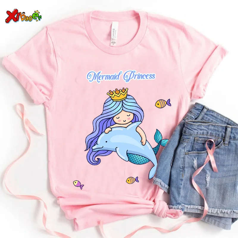 Summer Children's Princess Short Sleeve T-shirt 2022 Boys T-shirt Girls Dolphin Print Graphic T Shirts Kids Clothes 2-10 Year