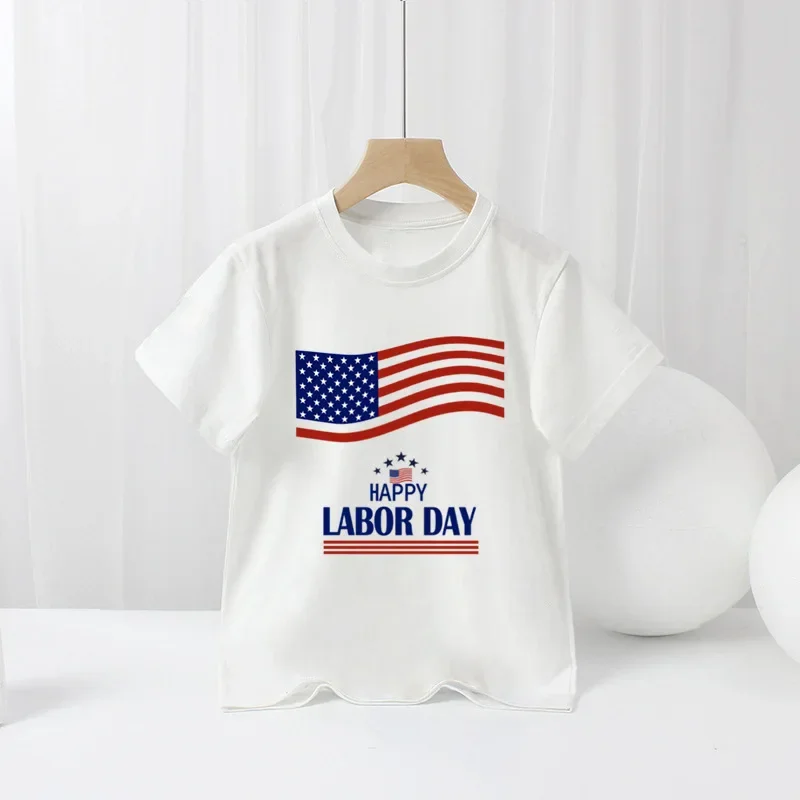 Children's Short-sleeved T-shirt American Independent Day Boy Cartoon New Summer T-shirt Base Clothes  Girl Clothes