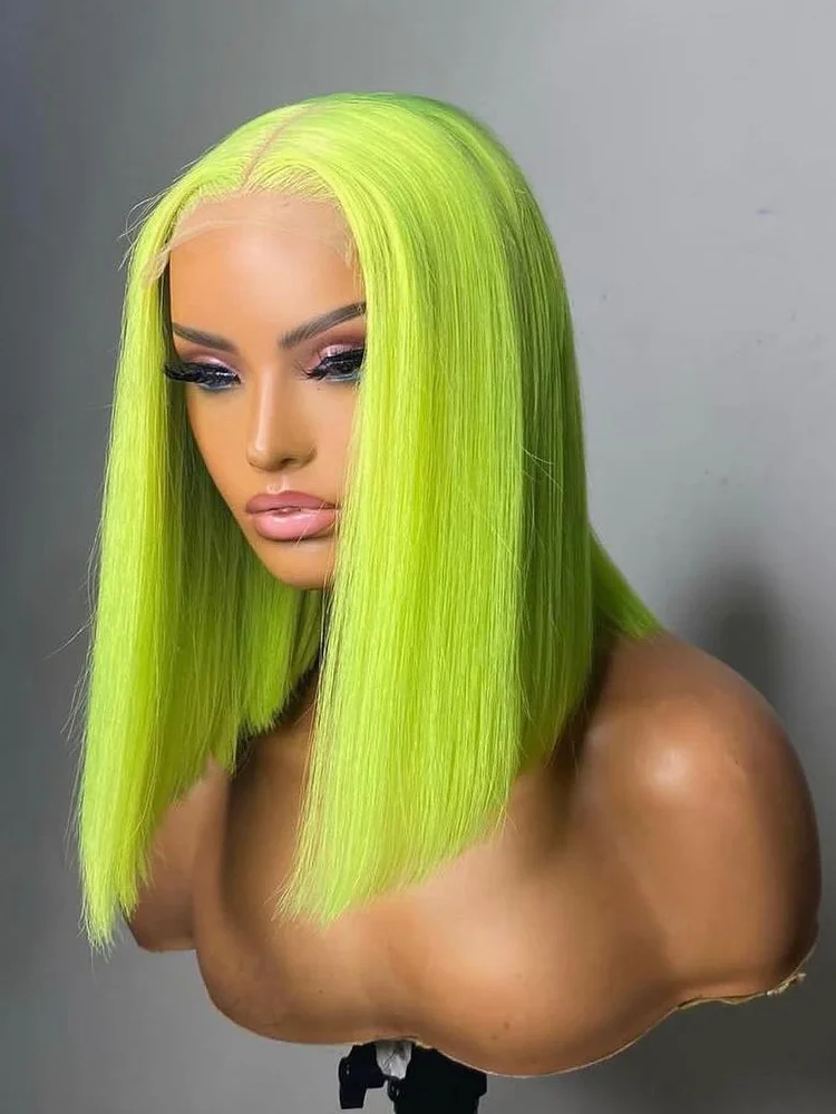 Lime Green Bob Lace Front Wigs Human Hair Wigs Green Wig Short Bob Wigs Straight 13X4 Colored Lace Frontal Wigs Rose Neon