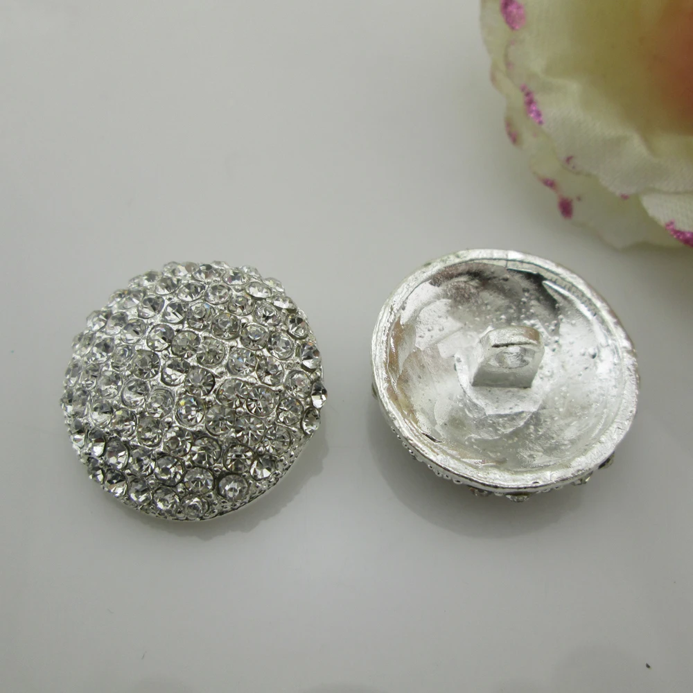 5pcs Charming Clear Rhinestone Metal Buttons for Clothing Round Alloy Buttons for Crafts