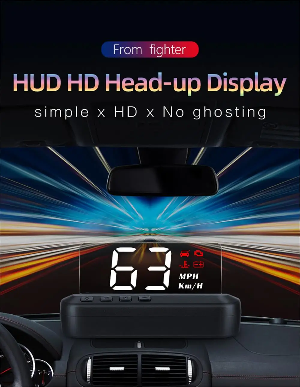C100 OBD2 HUD Spiegel Head-Up-Display Digitaler Geschwindigkeitsalarm Wassertemperatur-Voltprojektor mit KM/H MPH Fahrzeugelektronik-Zubehör – Detail 3