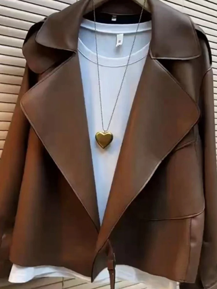 Autumn/Winter New Product Style Fashion Women Korean Edition Large Size Loose Skin Covering and Slimming Leather Jacket