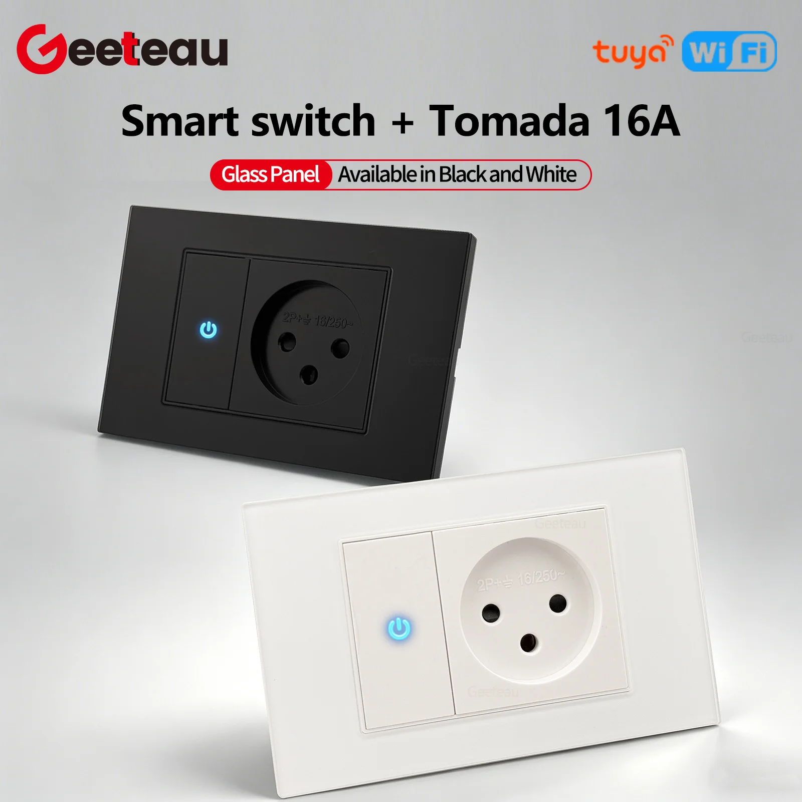 Geeteau Israel Palestine 16A Smart Switch Socket 118mm Glass Panel Safety Buckle Thick Phosphor Copper Wall Electrical Outlet