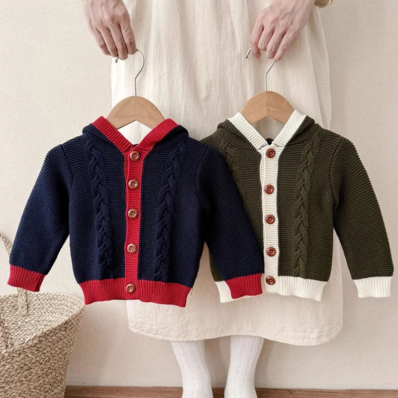 2025 New Autumn 0-3Yrs Kids Clothes Infant Baby Girls Knitting Cardigan Long Sleeved Hooded Newborn Baby Girls Sweater Coat