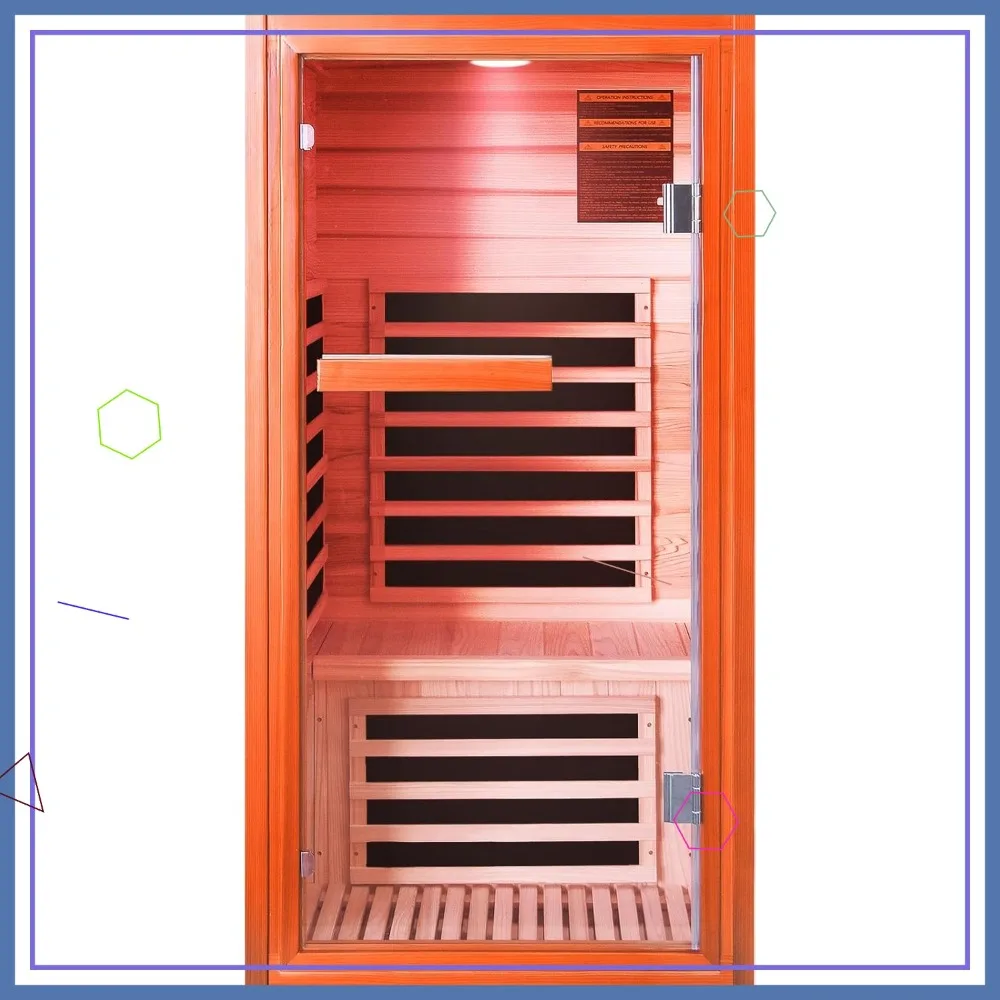 Einpersonen-Infrarot-Sauna mit Rotlichttherapie, Bluetooth-Lautsprecher, Einfach zu Montierende Holz-Trockensauna für den Heimgebrauch