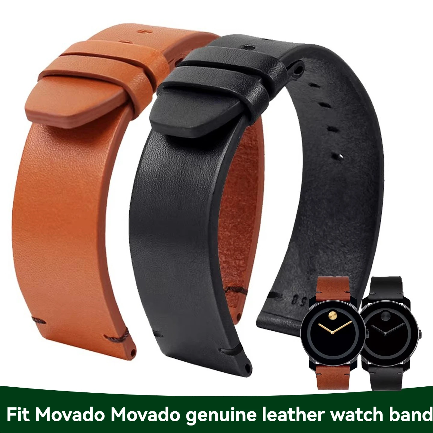 For Movado BOLD series 3600305/3600306/3600307 genuine leather watch strap with 22mm head layer calf leather watch chain