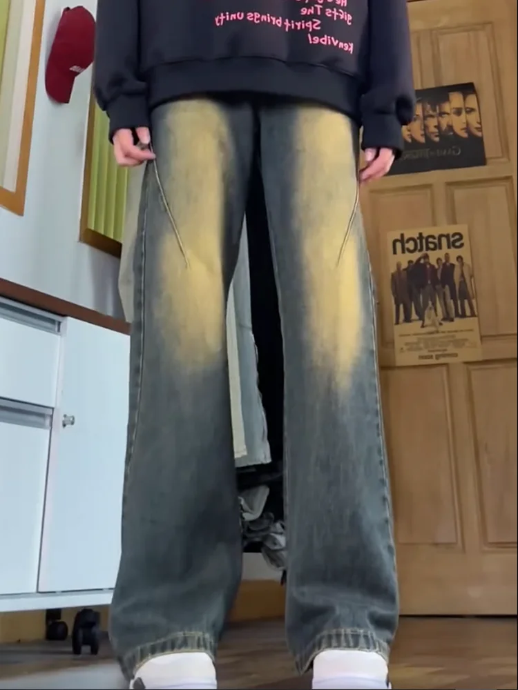 

Мужские джинсы в стиле ретро, повседневные, свободного кроя, с эффектом потертости, прямые, расклешенные, на все сезоны, молодежные, классические, модные