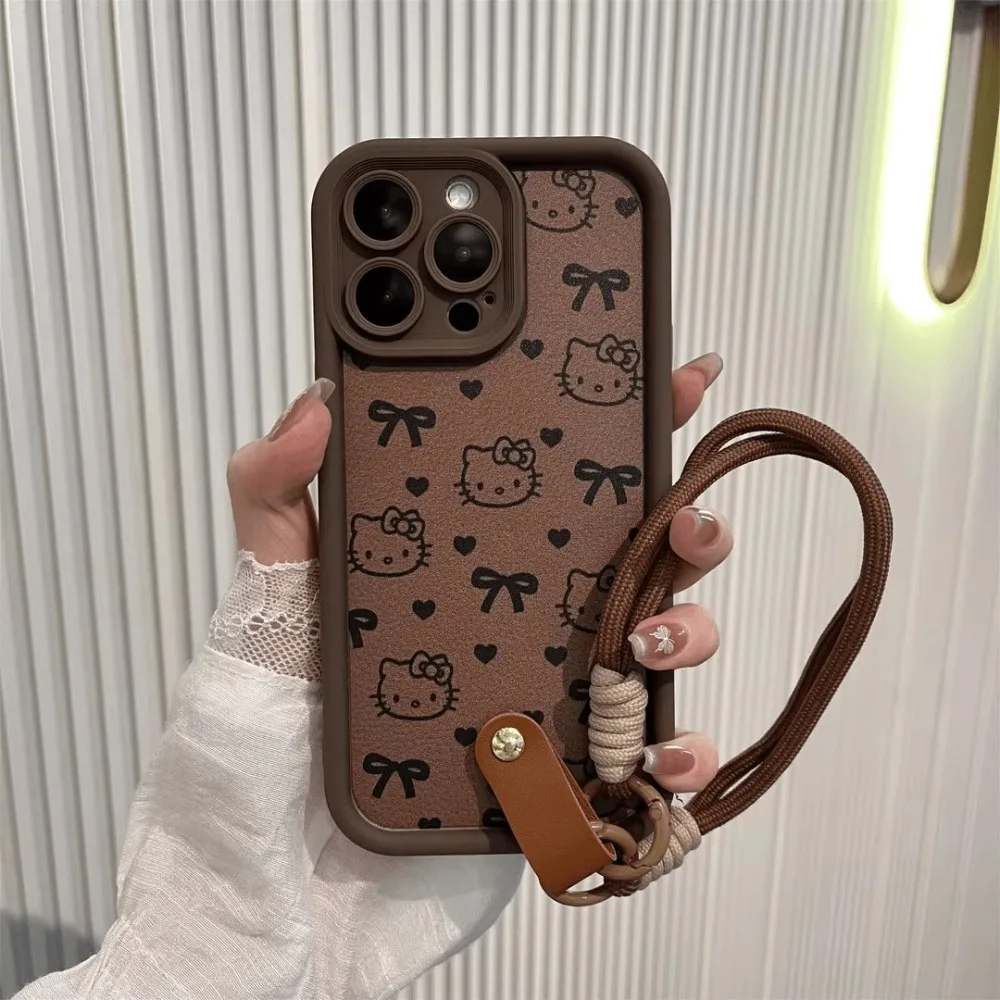 

Силиконовый чехол для телефона Kawaii Hello Kitty для IPhone 16 15 Pro Max 14 13 Pro 16e, мягкий противоударный чехол для телефона с подвесной веревкой