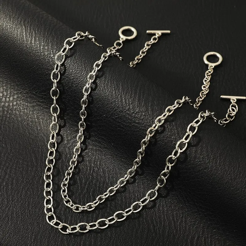 4pcs Necklace Male And Female Couples Hip Hop Style Street Cool Thick Chain Hollow O T Buckle Collarbone Chain