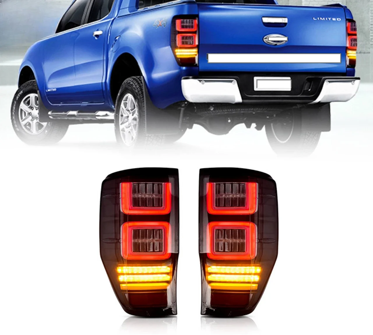 for Ford Ranger 2012-2018  LED Refit Tail Light in clear and smokey housing with driving fog signal brake and reversingcustom