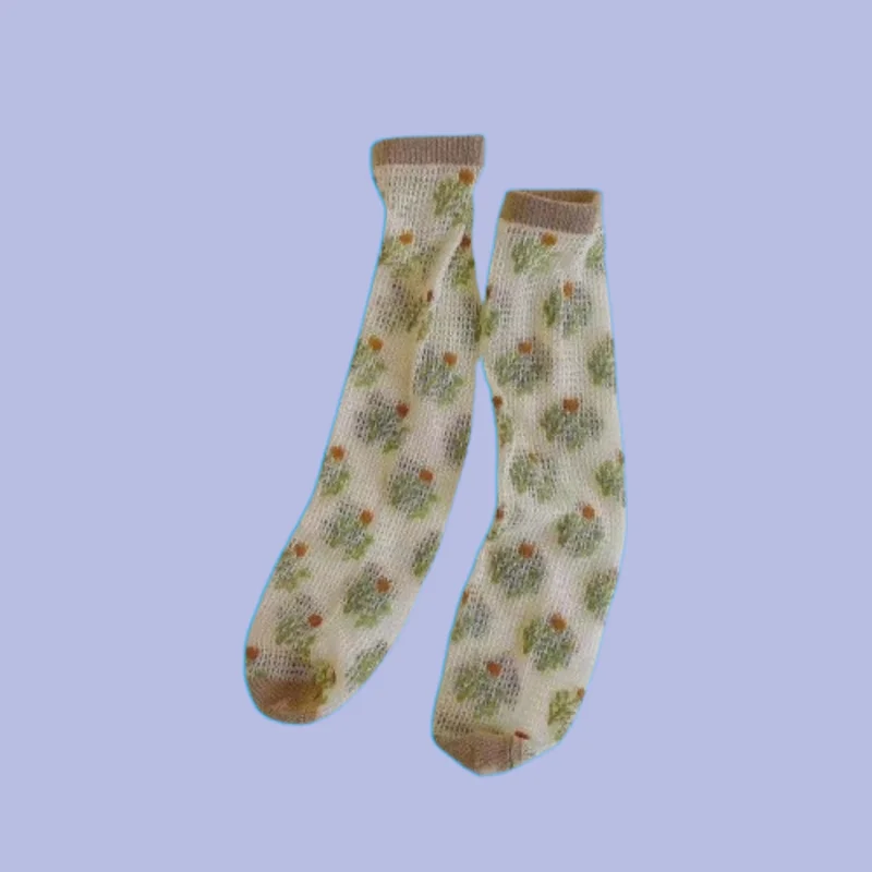 Chaussettes mi-mailles fines pour enfants, 1/3 paires, Empilées, Nouveau Style Coréen, Motif Floral, Long Tube, Été