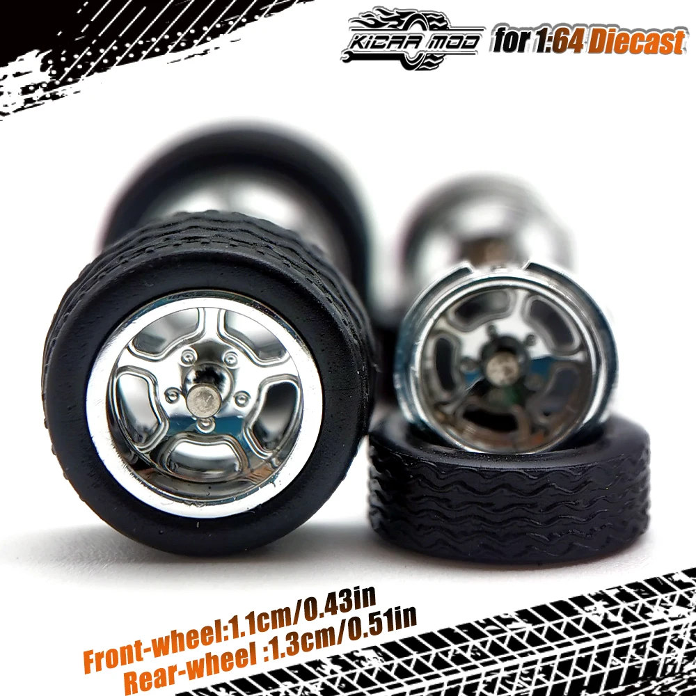 1/64 Model Car Wheels with Rubber Detachable Tires Five Spoke 2 Refitting Parts for Hot Wheels Matchbox D:11mm+13mm 1 Set