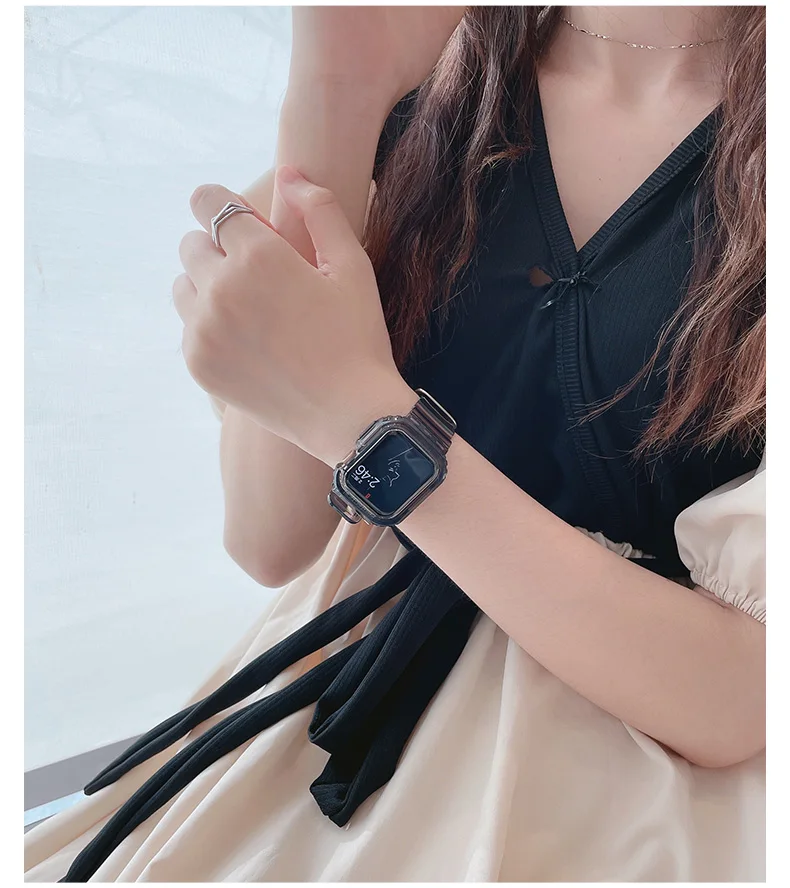 Für Apple Watch Armband 44mm 40mm 45mm 46mm 42mm 41mm Transparentes Silikonarmband iWatch Series 12 11 10 9 8 7 6 3 SE Gehäuse+Armbänder – Detail 4