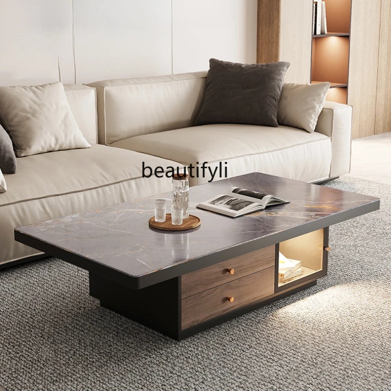 

Stone Plate Rectangular Coffee Table TV Stand Living Room Home Tea Table Oval Tea Table