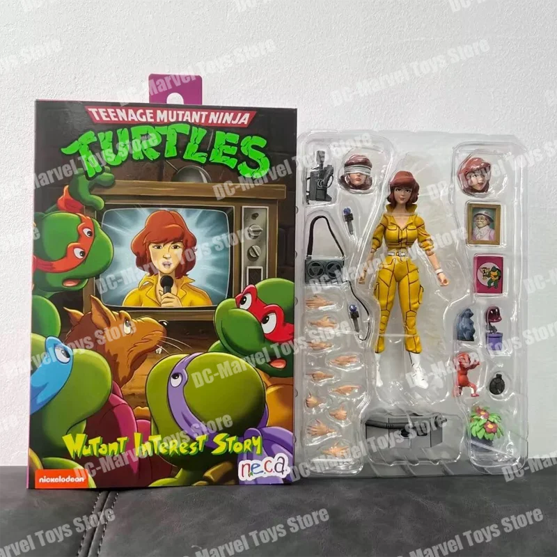 In Stock Neca Tmnt Turtles Yellow Clad Female Journalist Ornaments Desk Decora Anime Action Figures Collection Model Gifts Toys