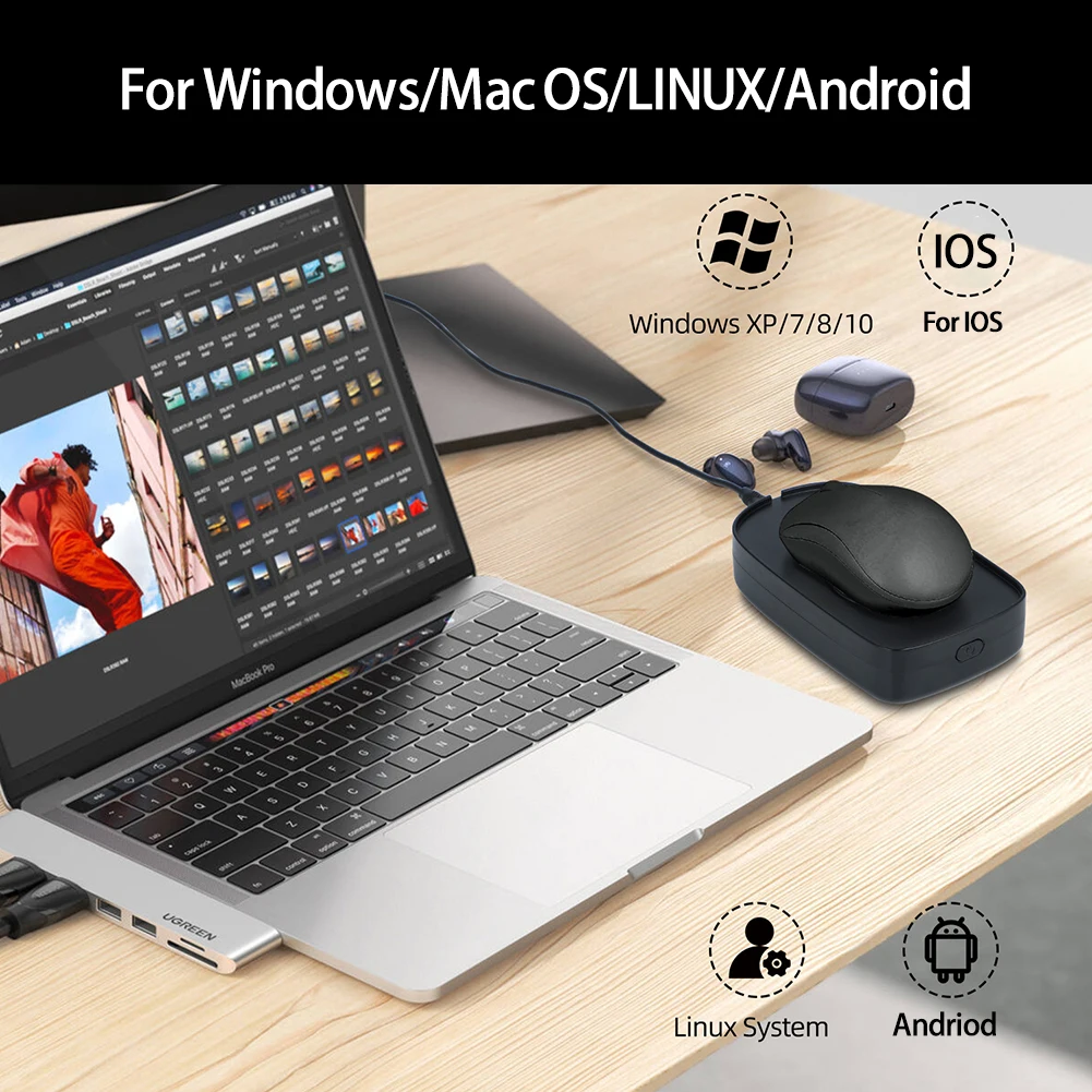 Driver-Free Mouse sem fio com botão, mouse ajustável, Mover, compatível para computador Awakening, mantém o PC ativo