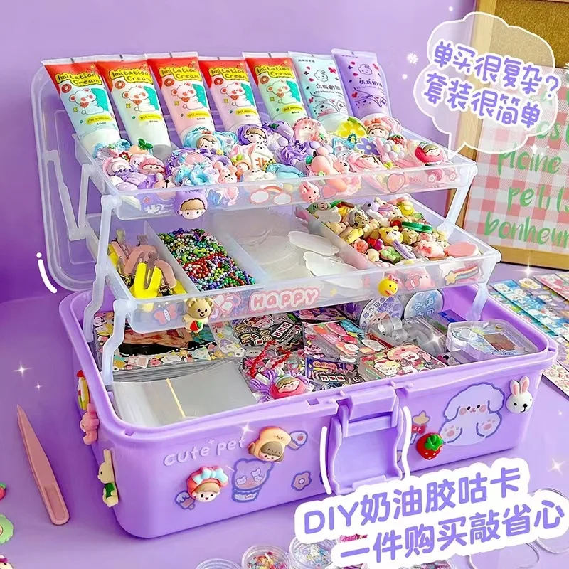 Juego de pegatinas Kawaii Cream Guka, caja de almacenamiento de materiales diy, paquete de Material de libro de mano, trabajos artesanales, Juguetes