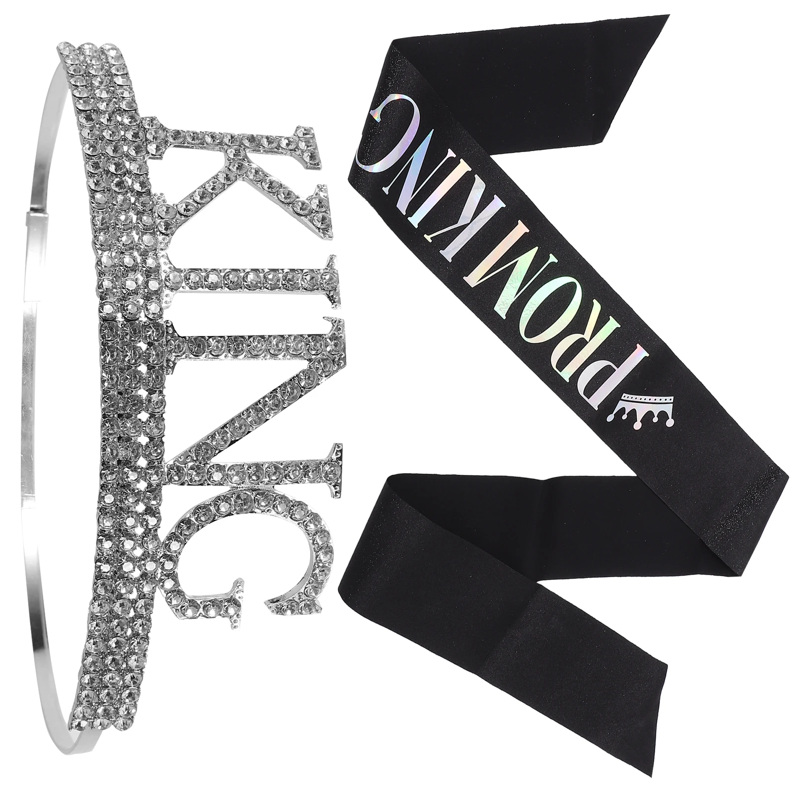 

Crown Headwear Set White K Crown Black Sash Materials Prom King Accessories Bachelor Parties Decorative Sash Cosplay