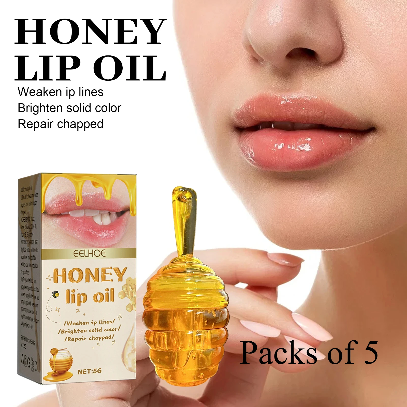 5 Stuks Honing Lipolie Vervagen Lip Rimpels Verbeteren Droogheid Peeling Fleuren Lip Kleur Mollig Voeden Hydrateren Lippen Verzorgingsproducten