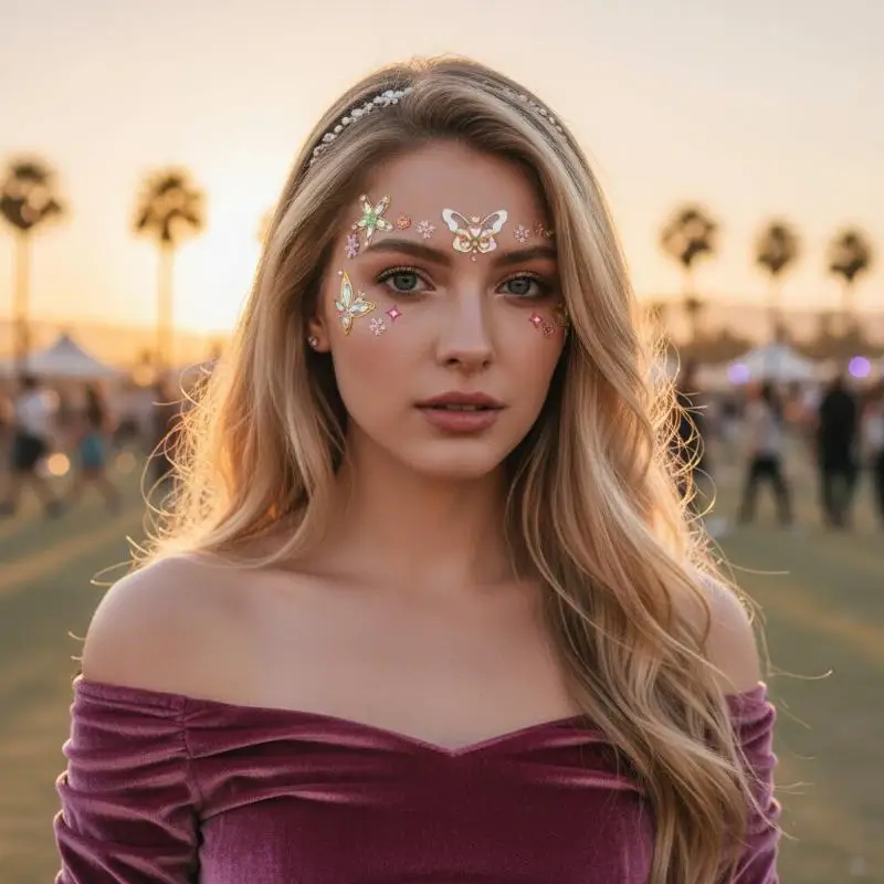 Sexy Glitter Crystal Face Tattoo Sticker Shiny Diamond Removable Face Decal for Club Night Out Makeup