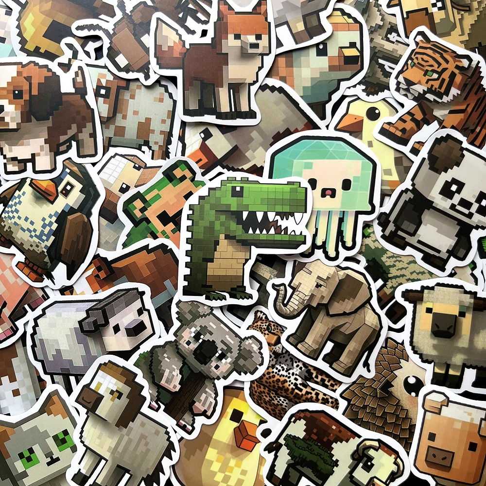 10/50PCS Cartoon Pixel Animal Style Stickers for Kids Teens Luggage Decals Scrapbook Stationery Laptop Fridge