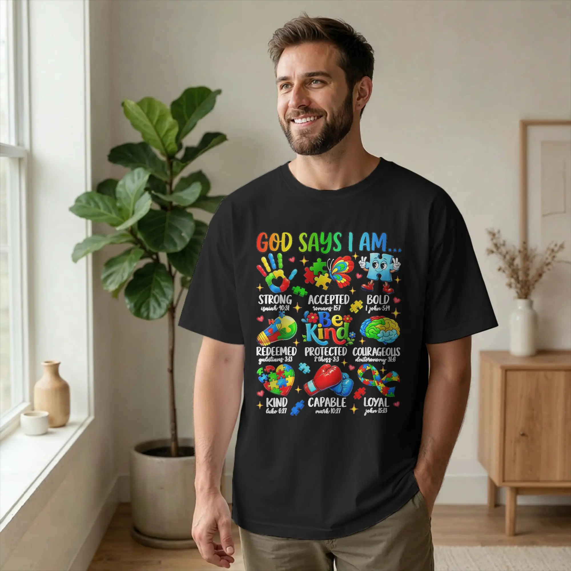 Men's T-Shirt God Says I Am Be Kind Autism Awareness Humorous Pure Cotton Tee Shirt Short Sleeve SPED T Shirt Clothing Plus Size