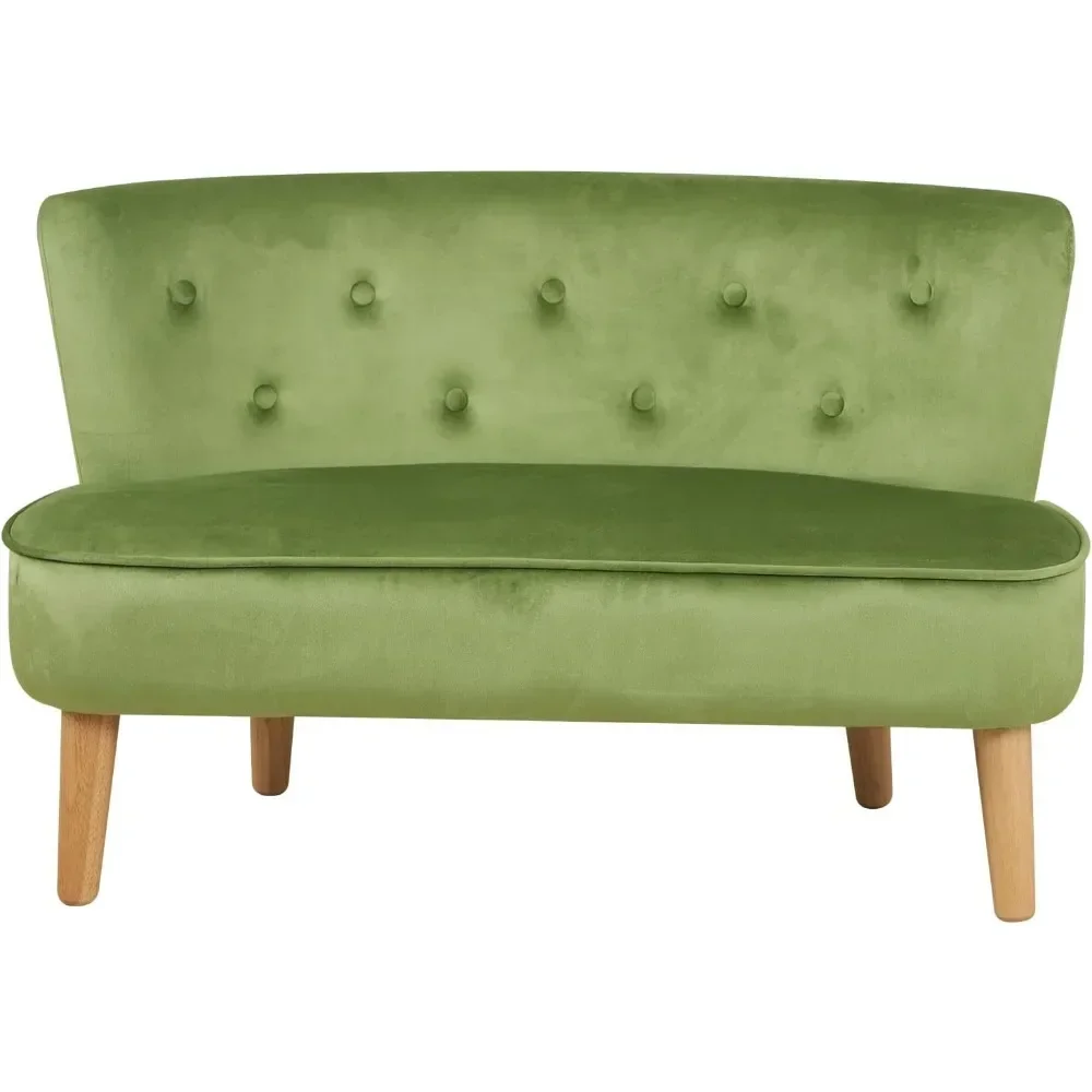 Canapé 2 Places avec Tissu Velours pour Enfant, Chaise avec Cadre en Bois, Cadeau pour Enfants de 3 à 6 Ans, Longueur 35.6 Pouces, Vert Ange