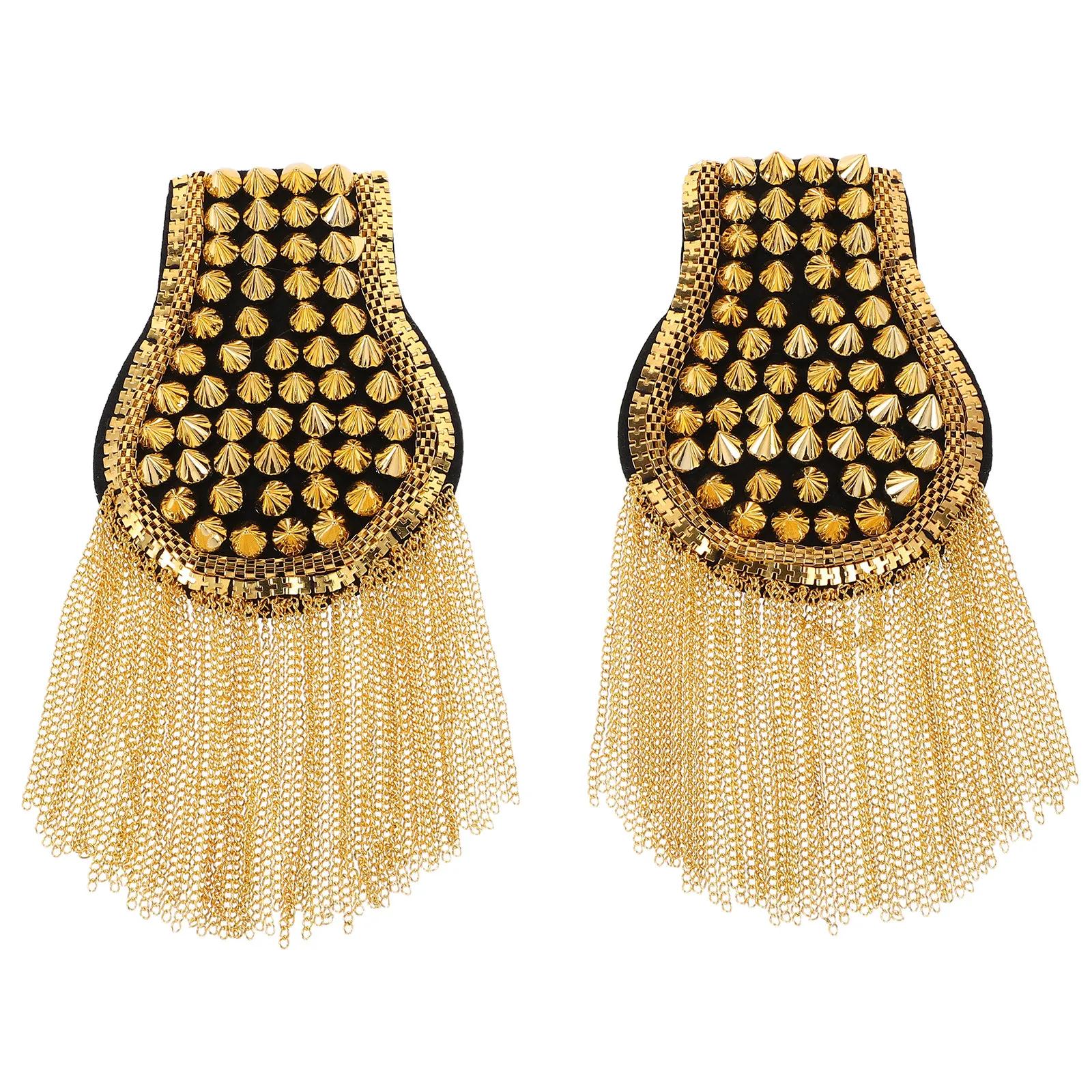 

2Pcs Fashionable Shoulder Pads Rivet Tassel Chain Metal Epaulets Punk Style Suit Epaulettes for Performance Party