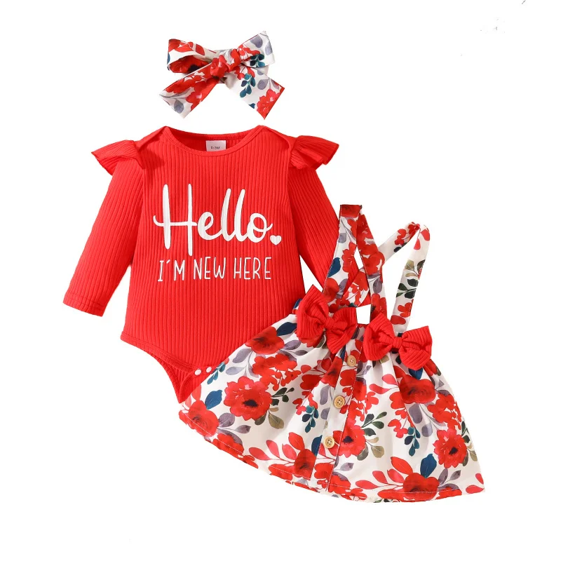 Baby kinderen Set Pasgeboren Meisjes 3 Stuks Pak Kerst Baby Kids Print Romper Top + Bloem Vlinder Band rok + Hoofdband Outfits