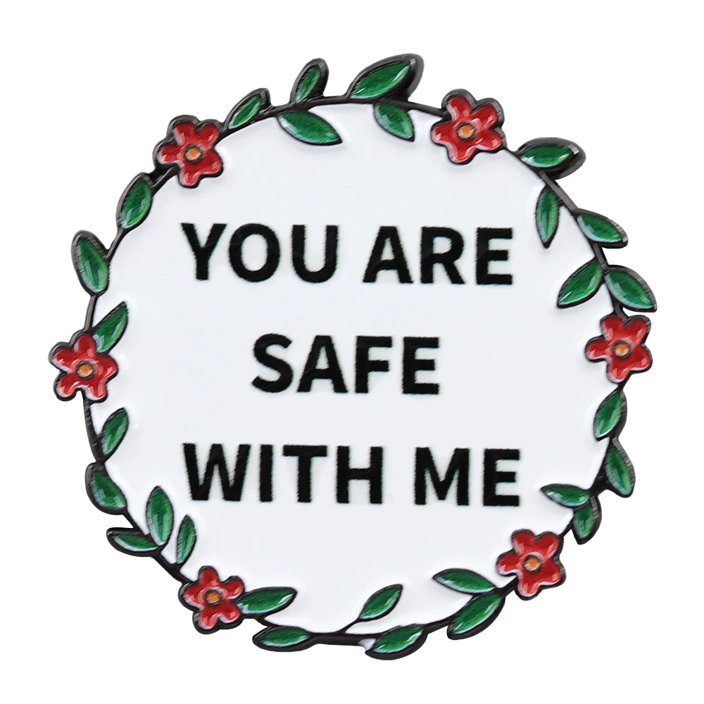 You Are Safe With Me Enamel Brooch Friendly Lgbt Support Loved Lapel Pin Pride Badge English Text Flowers Simple Souvenir Access