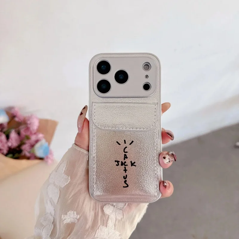 

Luxury Travis Leather Card Holder Wallet Phone Case For iPhone 17 11 12 13 14 15 16 Pro Max Plus Camera Lens Protection Cover