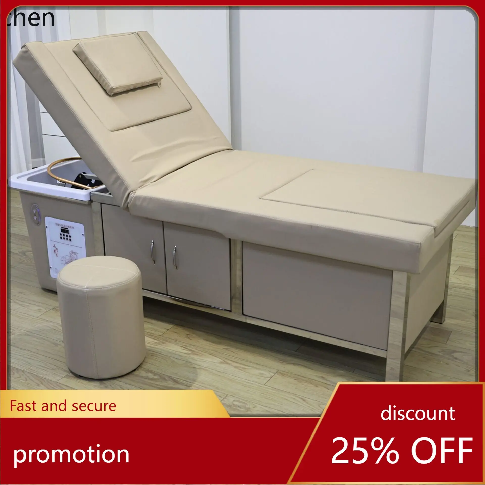 

CZ Adjustable Shampoo Bed with Water Circulation, Steaming Spa Foot Bath Beauty Bed for Beauty Salon