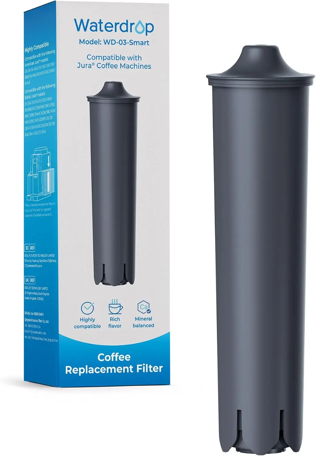 Waterdrop C03 Replacement for Jura® 24234/71794 Smart Coffee Filter, Compatible with Jura® E8, E6, ENA 8, Jura® 71794 Claris Smart Filter Cartridge, 24234 Clearyl Smart+ Filter