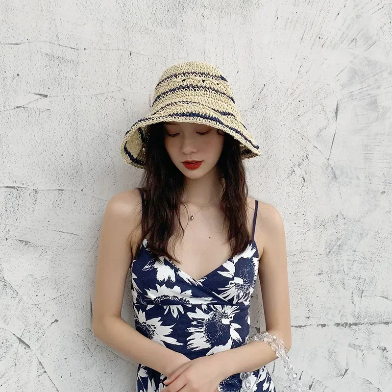 Summer Straw Hats for Women Foldable Outdoor Gorro 2022 Sunshade Hollowed Panama Hat Beach Caps Fashion Elegante Cap