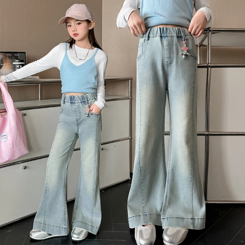 

2025 Autumn New Arrivals Stitched Flared Jeans Fashion Light Blue Slim Fit Denim Pants High Quality