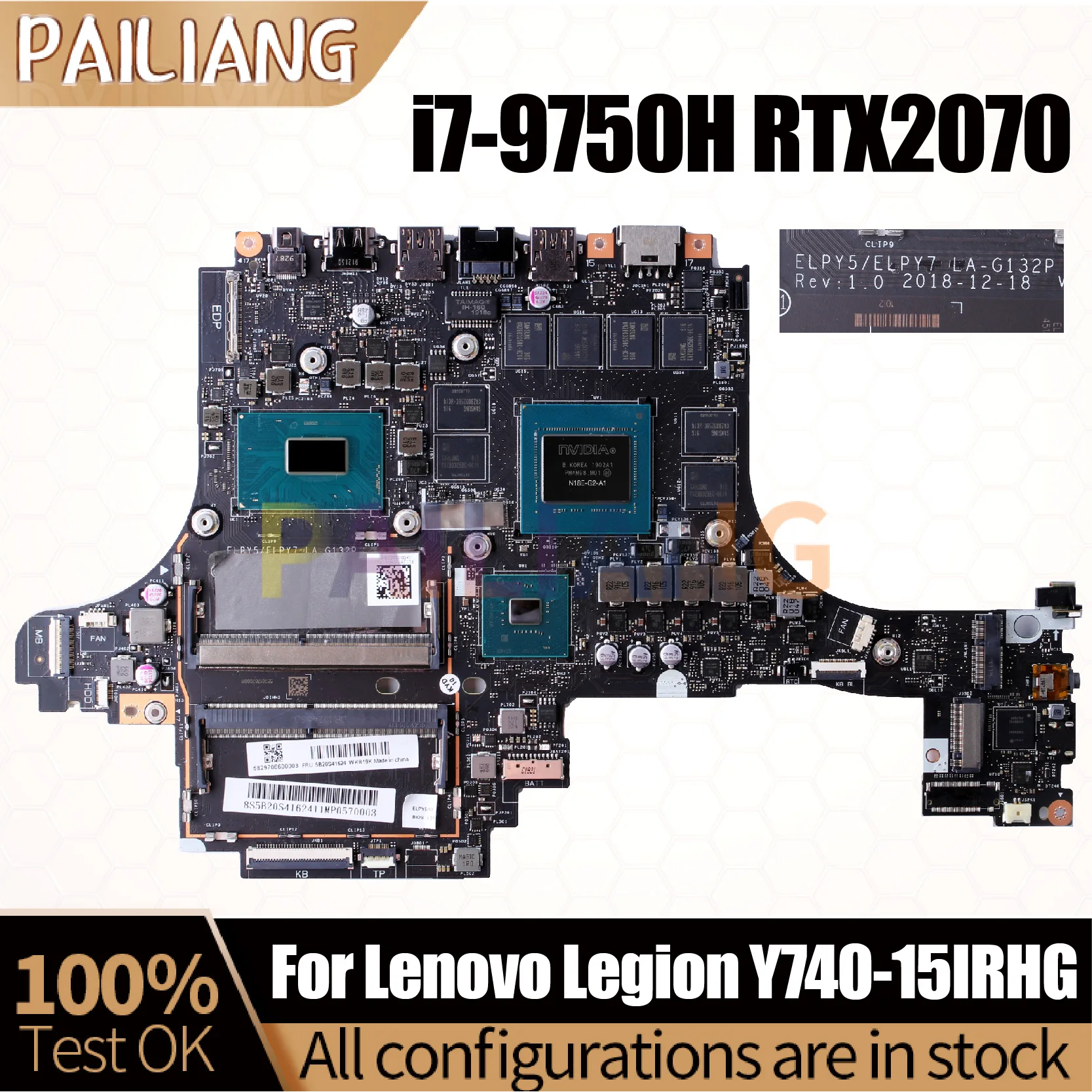 

LA-G132P For Lenovo Legion Y740-15IRHG Notebook Mainboard i7-9750H RTX2070 N18E-G2-A1 5B20S42615 Laptop Motherboard Full Tested
