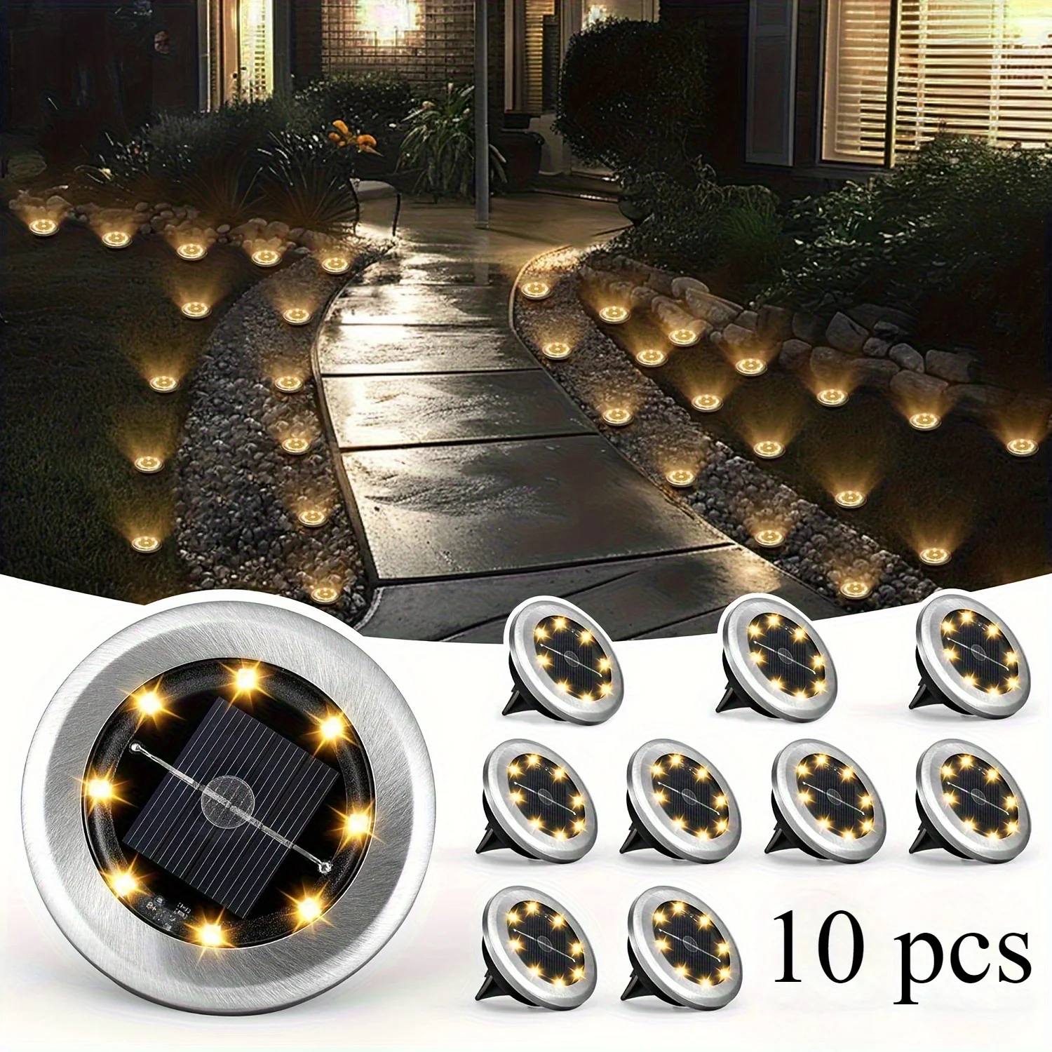 

10pcs Solar-Powered 8 LEDS Ground Lights Waterproof Outdoor for Villa Park Yard Driveway Landscape Sun Lamp In-ground Lighting