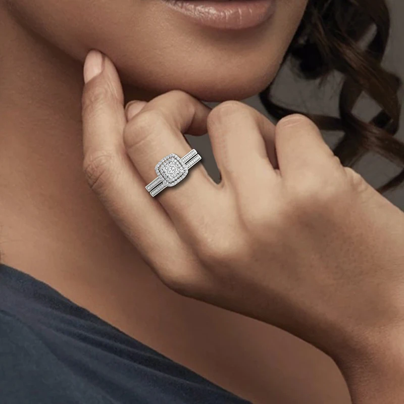 Handmade 2‑Piece Moissanite Ring‑Set for Women, 925 Sterling‑Silver Luxury Wedding Engagement Fashion Jewelry, Bridal Stackable Finger Ornament Kit, Thoughtful Gift for Wedding, Anniversary & Romantic Special‑Day Celebrations