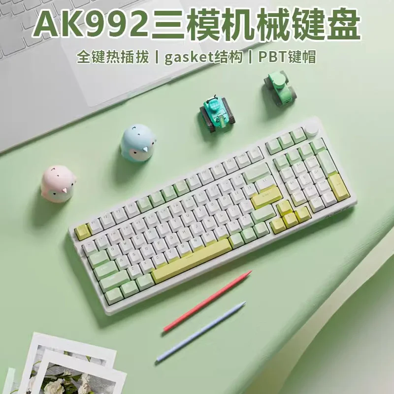 

Black Jue Ak992 Three-Mode 98 Mechanical Keyboard Wireless Customization Bluetooth Esports Gasket Game Keyboard Green Tea Axis