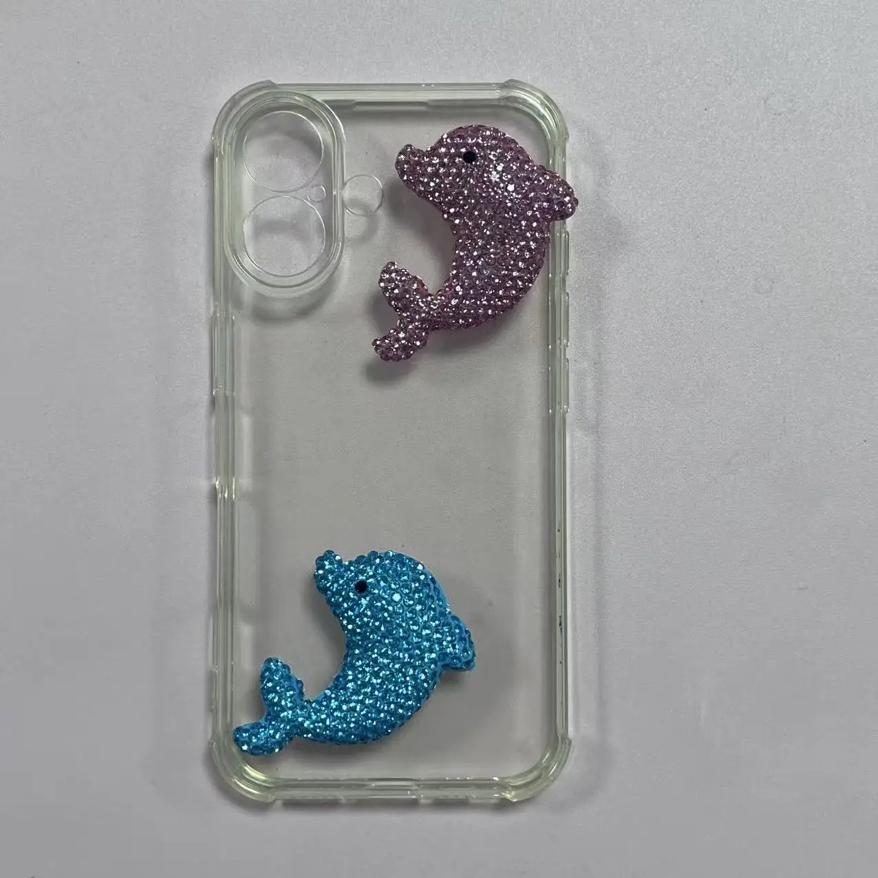 2Pcs Luxury Dolphin Flowers Rhinestone 3d Diy Junk Phone Case Jewelry Pendant Doll Necklace Bracelet Handcrafts Parts