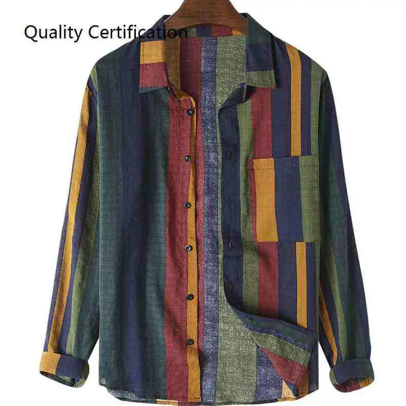 

Men's Striped Cotton Linen Long Sve irt Breathable Comfortable Sun Protection Treaent adual Color Design Zipper Closure