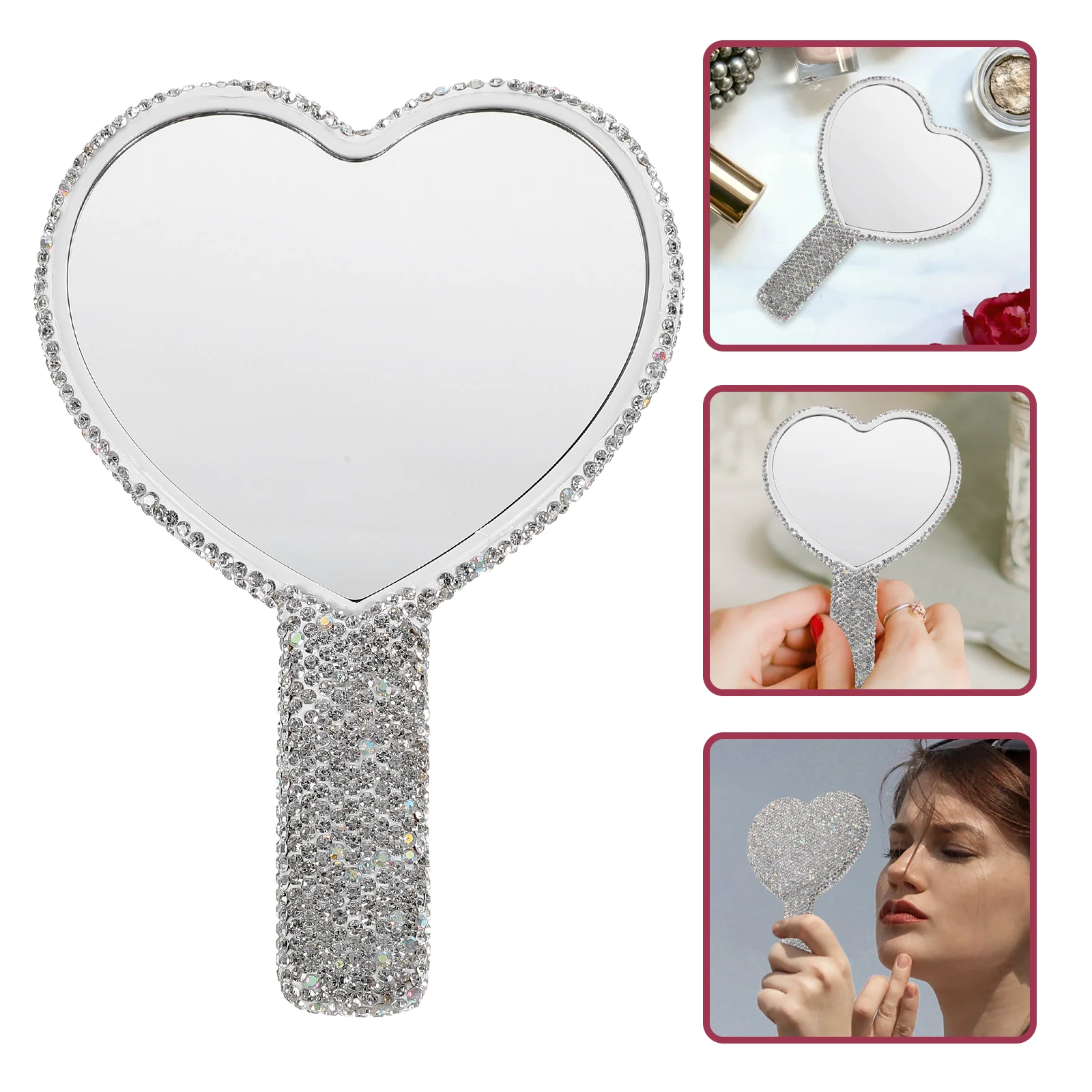 

Mirror Crystal Makeup Purse Handheld for Travel Rhinestone Pocket 1900X1350X100CM Compact Heart Women Shaped with Handle Man